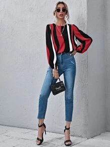 SHEIN Clasi 燈籠袖拼色上衣 - 彩色 - 查看 3