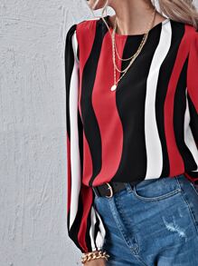 SHEIN Clasi 燈籠袖拼色上衣 - 彩色 - 查看 4