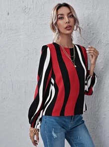 SHEIN Clasi 燈籠袖拼色上衣 - 彩色 - 查看 5