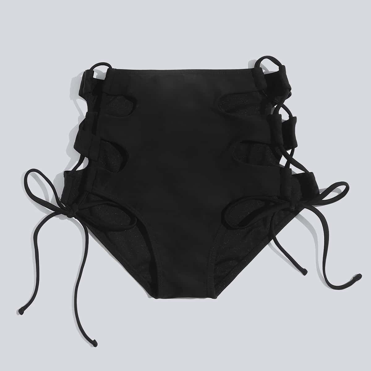 

Lace-up Cut Out Bikini Swimsuit, Black