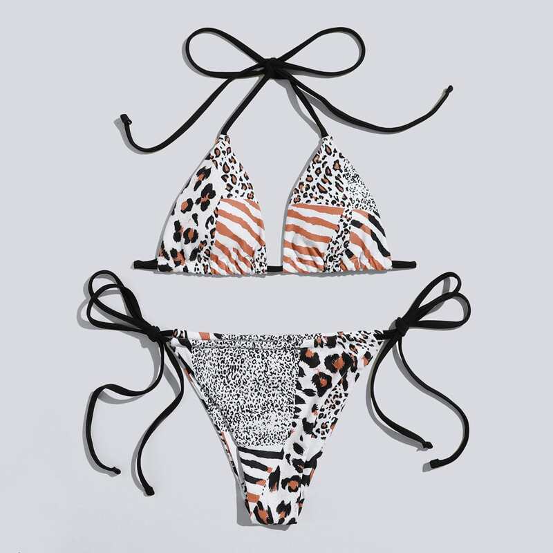 

Animal Pattern Tie Side Bikini Swimsuit, Multicolor