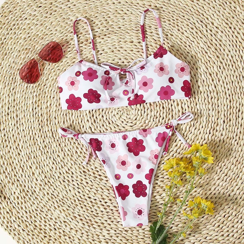 

Floral Tie Side Bikini Swimsuit, Multicolor