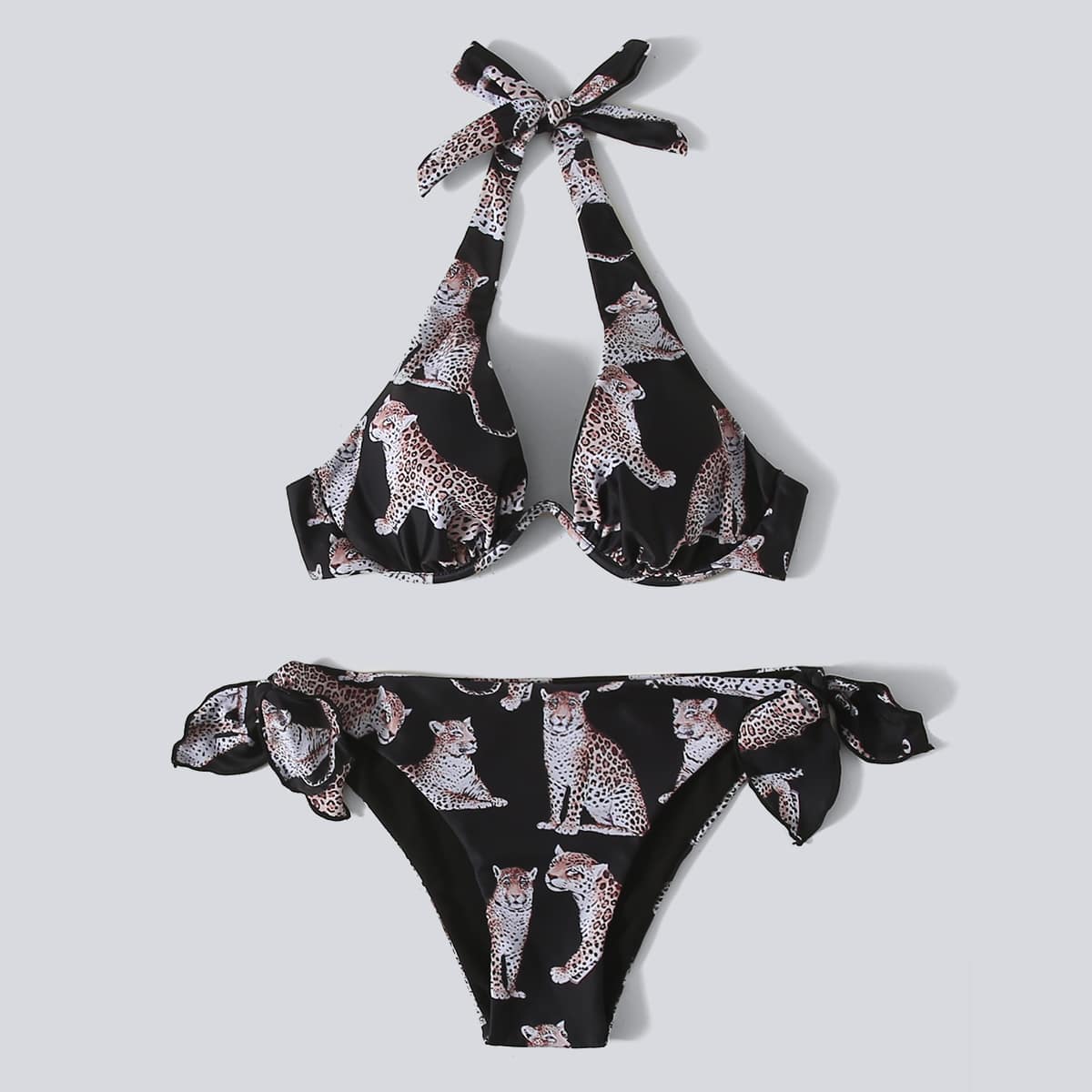 

Leopard Print Knot Underwire Bikini Swimsuit, Multicolor