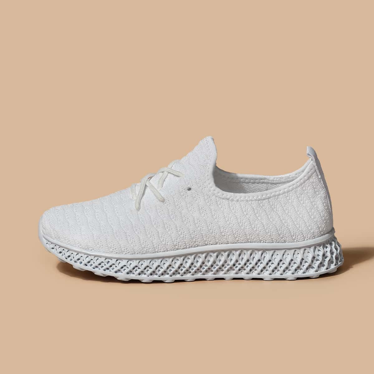 

Solid Lace-up Knit Sneakers, White