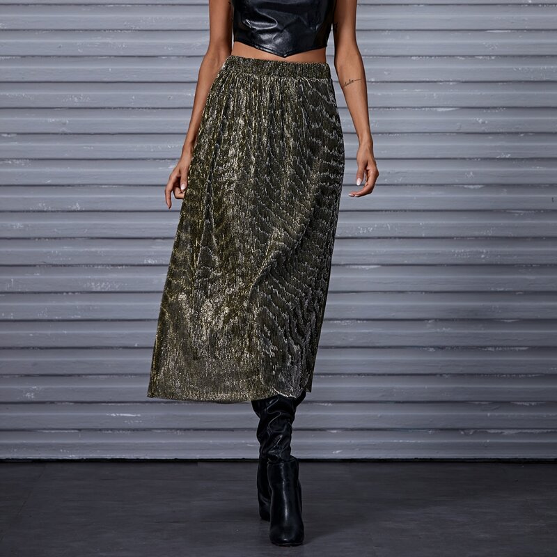 

High Waist Glitter Pleated Skirt, Multicolor