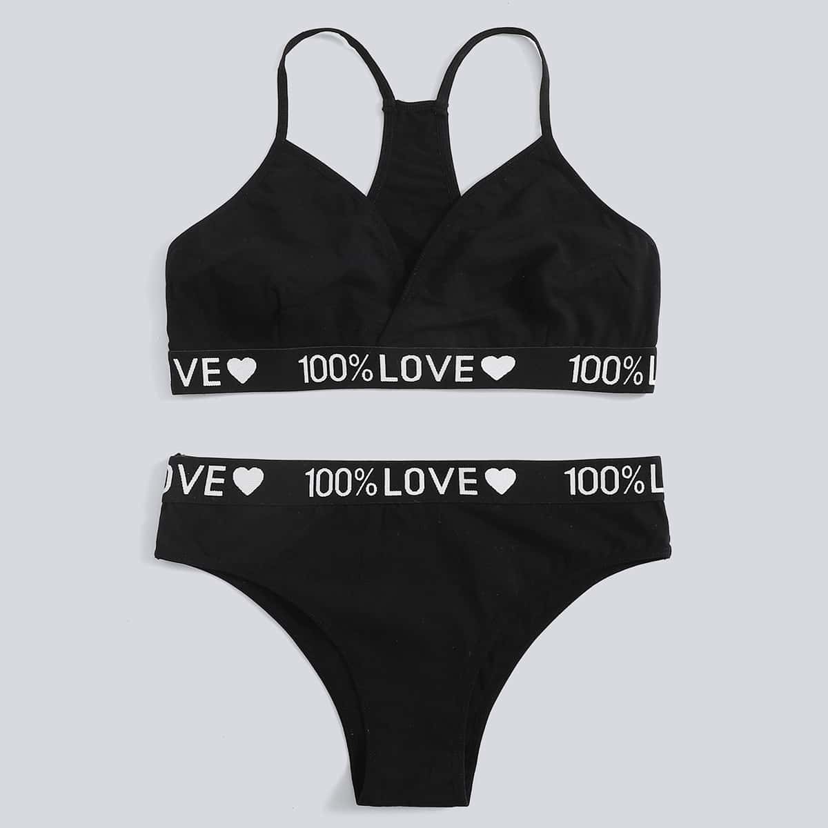 

Letter Tape Lingerie Set, Black