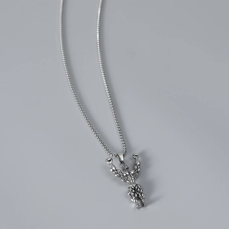 

Guys Bodybuilder Pendant Necklace, Silver