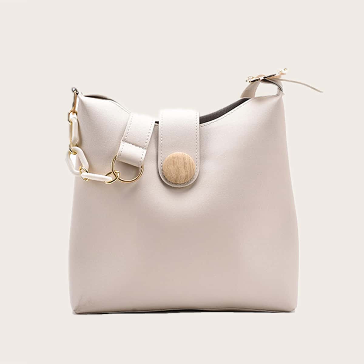 

Minimalist Chain Bucket Bag, White