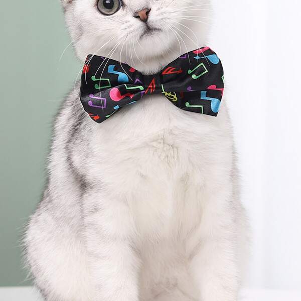 

Music Note Print Cat Bow Tie, Black