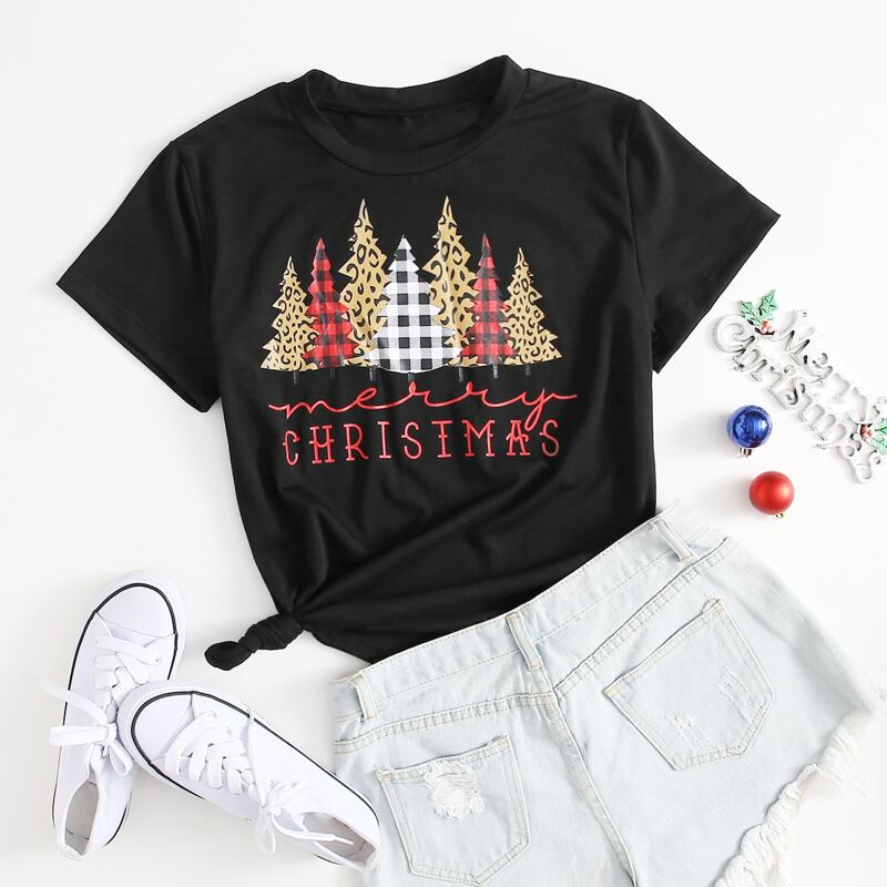 

Christmas Trees Print Tee, Black