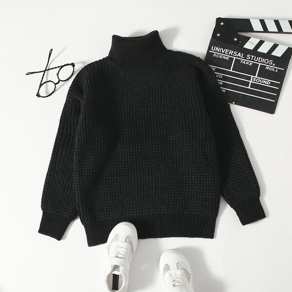 

Boys High Neck Drop Shoulder Sweater, Black
