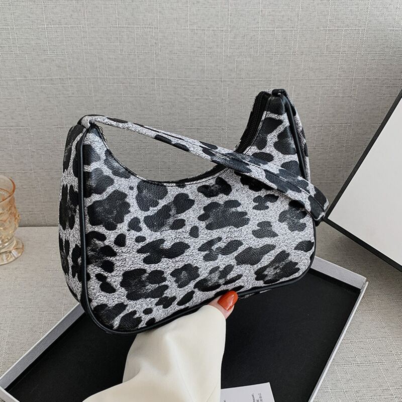 

Leopard Baguette Bag, Black and white