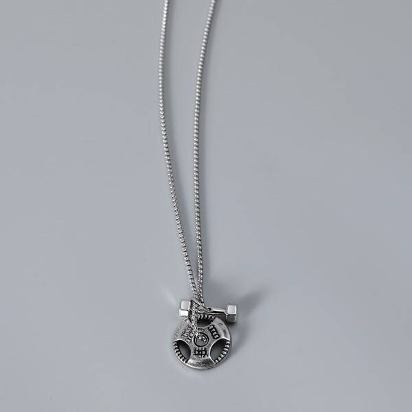 

Men Weight Plate Charm Necklace, Silver