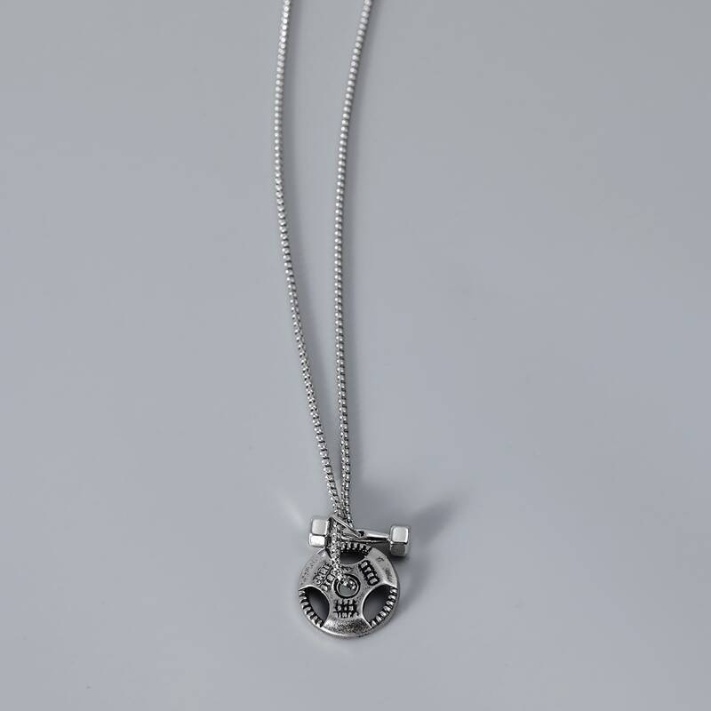 

Guys Weight Plate Charm Necklace, Silver