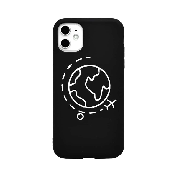 

Plane & Planet Print iPhone Case, Black and white