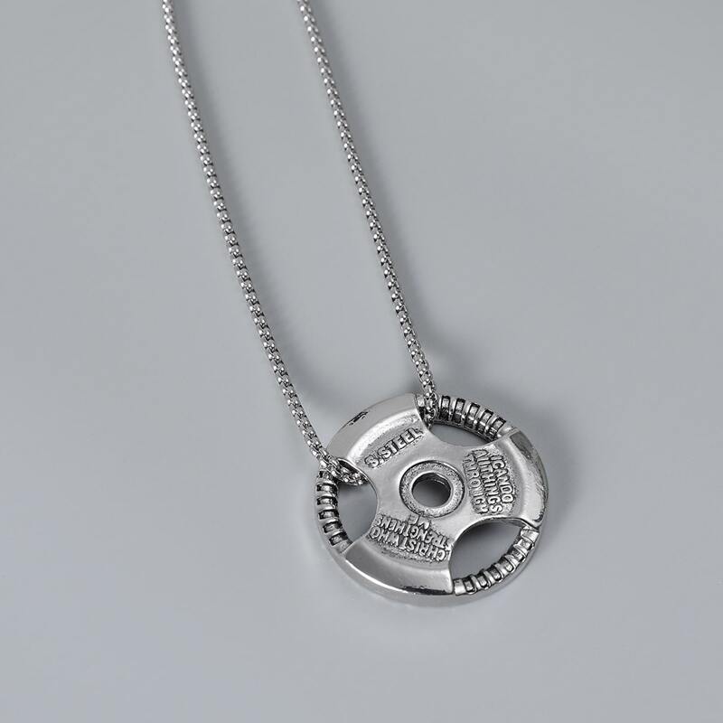 

Guys Weight Plate Charm Necklace, Silver