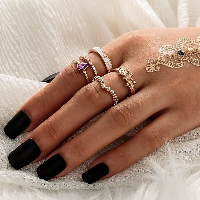 

5pcs Rhinestone Decor Ring, Gold