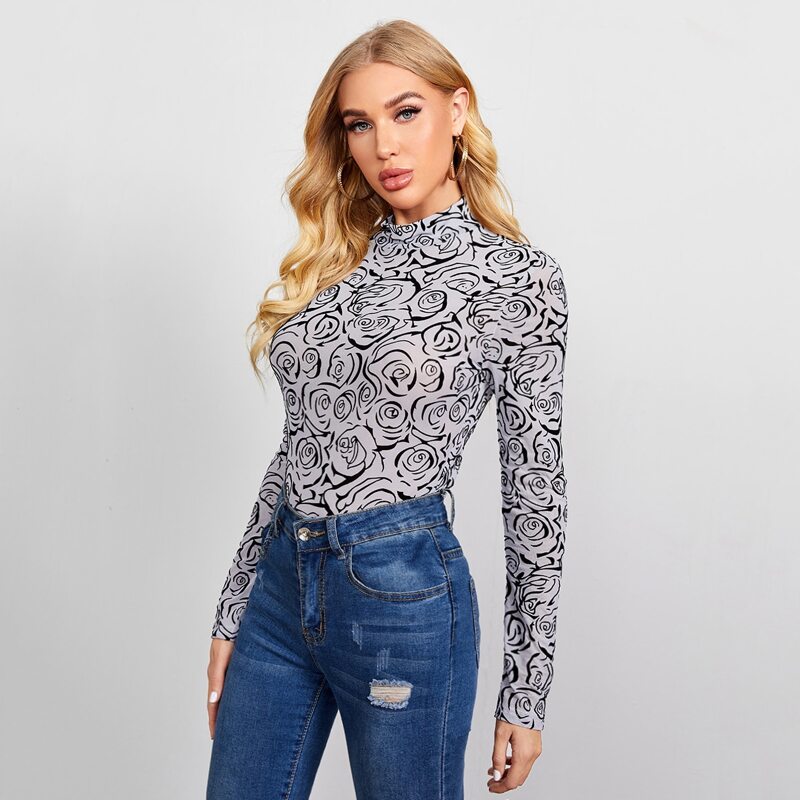 

Mock-Neck Floral Top, Multicolor