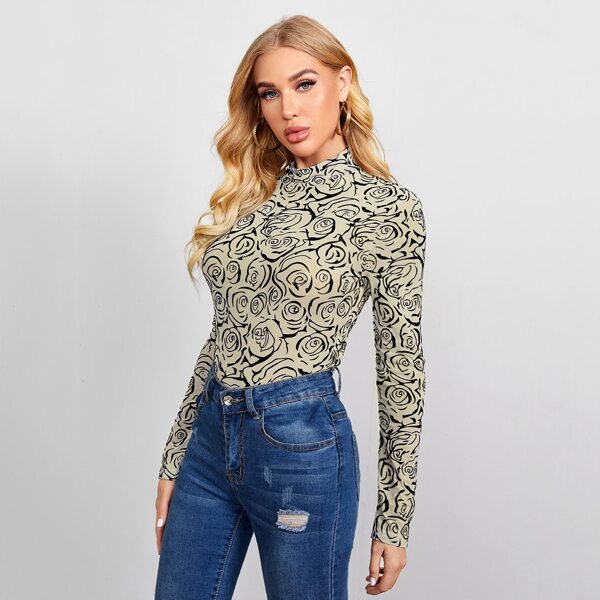 

Mock-Neck Floral Top, Multicolor