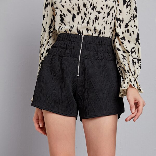 

High Waist Zip Front Shorts, Black