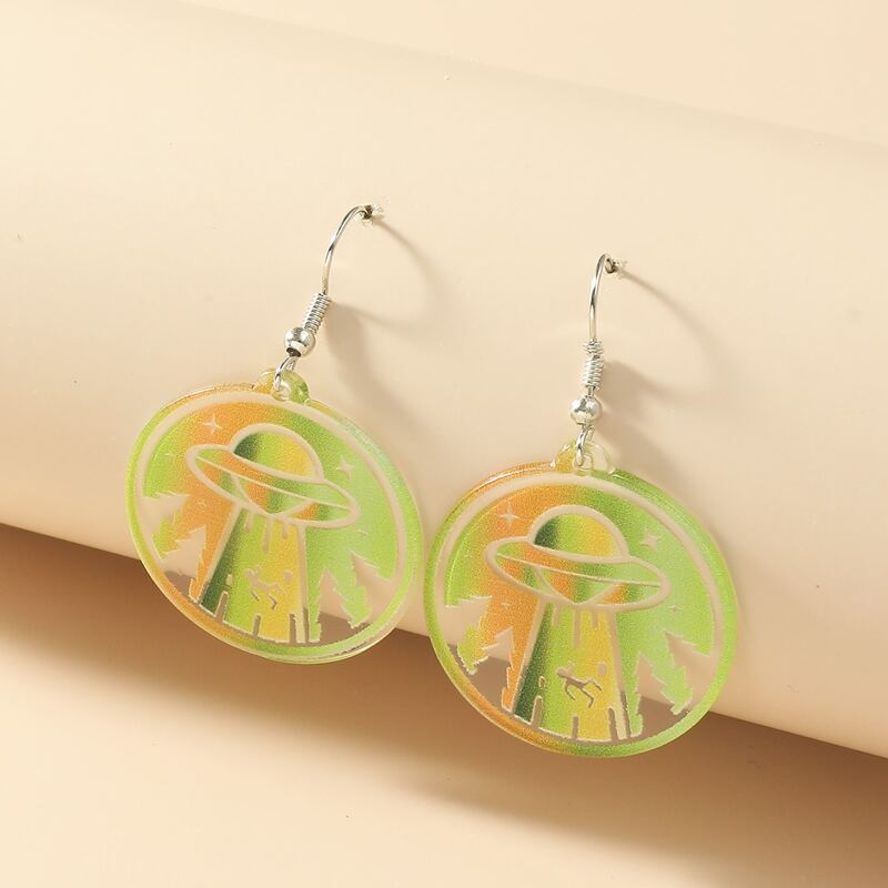 

Spaceship Round Drop Earrings, Green