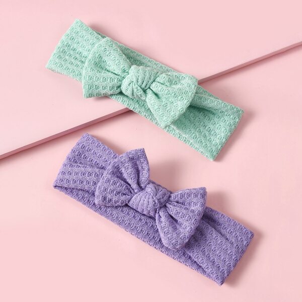 

2pcs Baby Plain Bow Headband, Multicolor