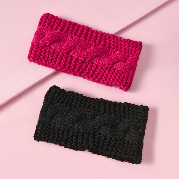

2pcs Toddler Girls Plain Knit Headband, Multicolor