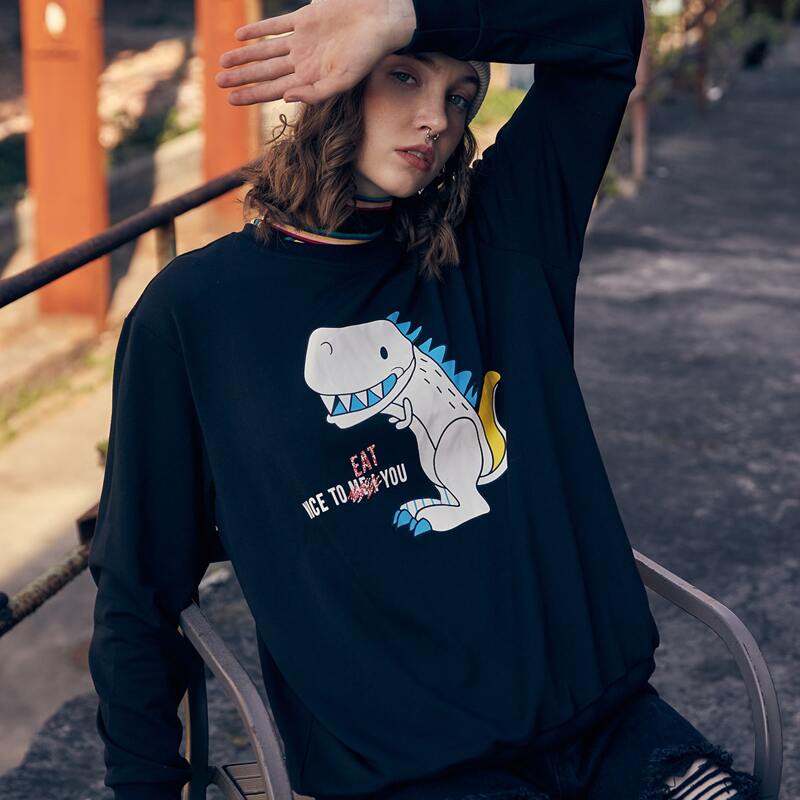 

Letter Dinosaur Graphic Oversized Sweatshirt, Black