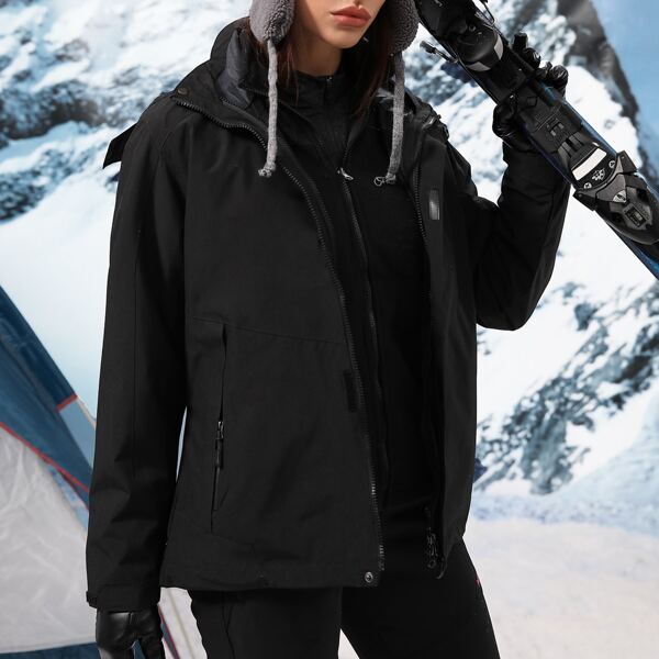 

Waterproof Hooded Jacket With Detachable Fleece Liner, Black