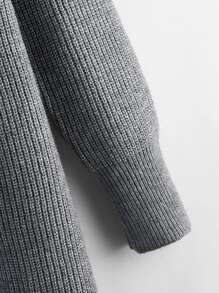 Ribbed Turtleneck Mini White Sweater Dress - Dark Grey - View 4