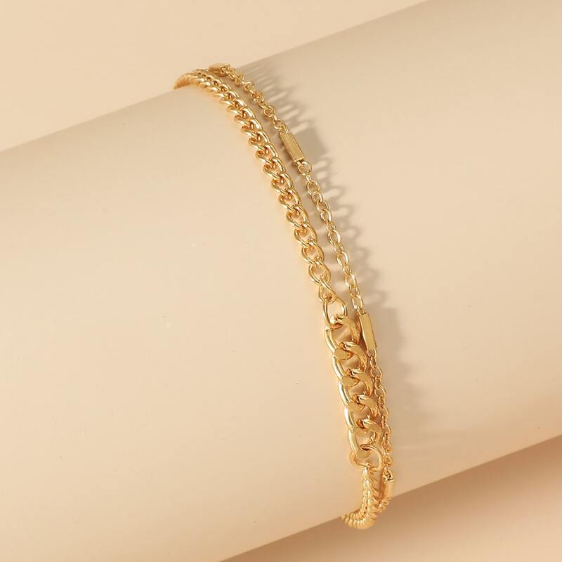 

1pc Layered Chain Bracelet, Gold