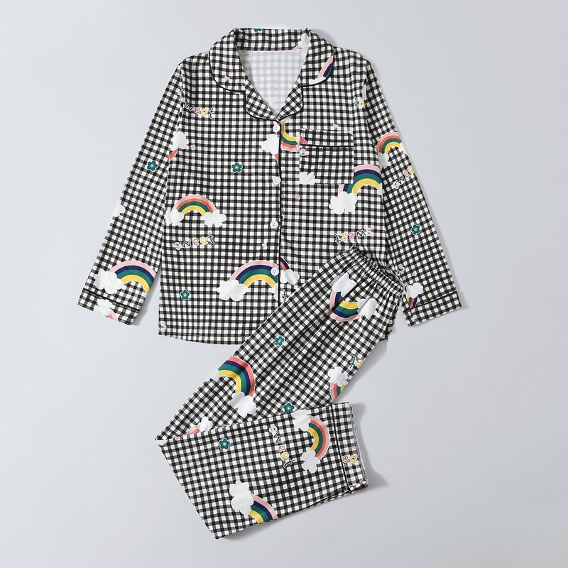

Gingham Rainbow Print PJ Set, Multicolor