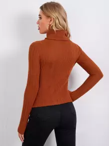 SHEIN Essnce Áo thun Gân đan màu trơn Giải trí - màu nâu - Xem 2