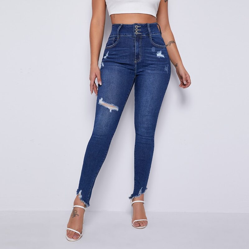 

Curvy High Waist Ripped Skinny Jeans, Medium wash