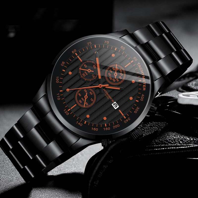

1pc Guys Round Pointer Date Quartz Watch