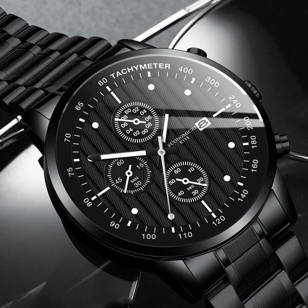 

1pc Men Round Pointer Date Quartz Watch