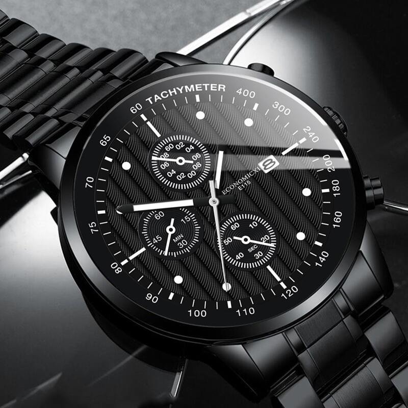 

1pc Guys Round Pointer Date Quartz Watch
