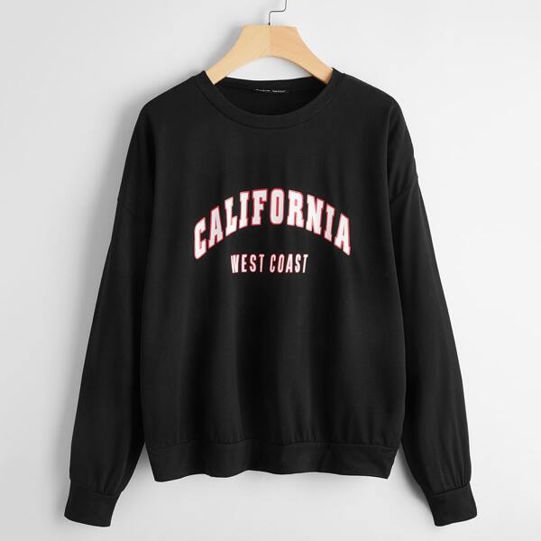 

Drop Shoulder Letter Graphic Sweatshirt, Black