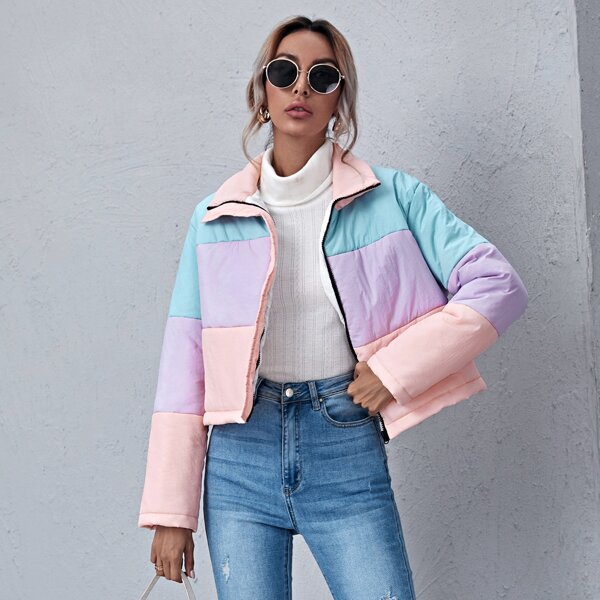 

Zip Up Color Block Puffer Jacket, Multicolor