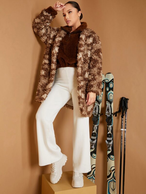 SHEIN Unity Open Front Loop Knit Teddy Coat