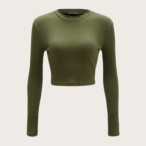 

Rib-knit Crop Top, Army green