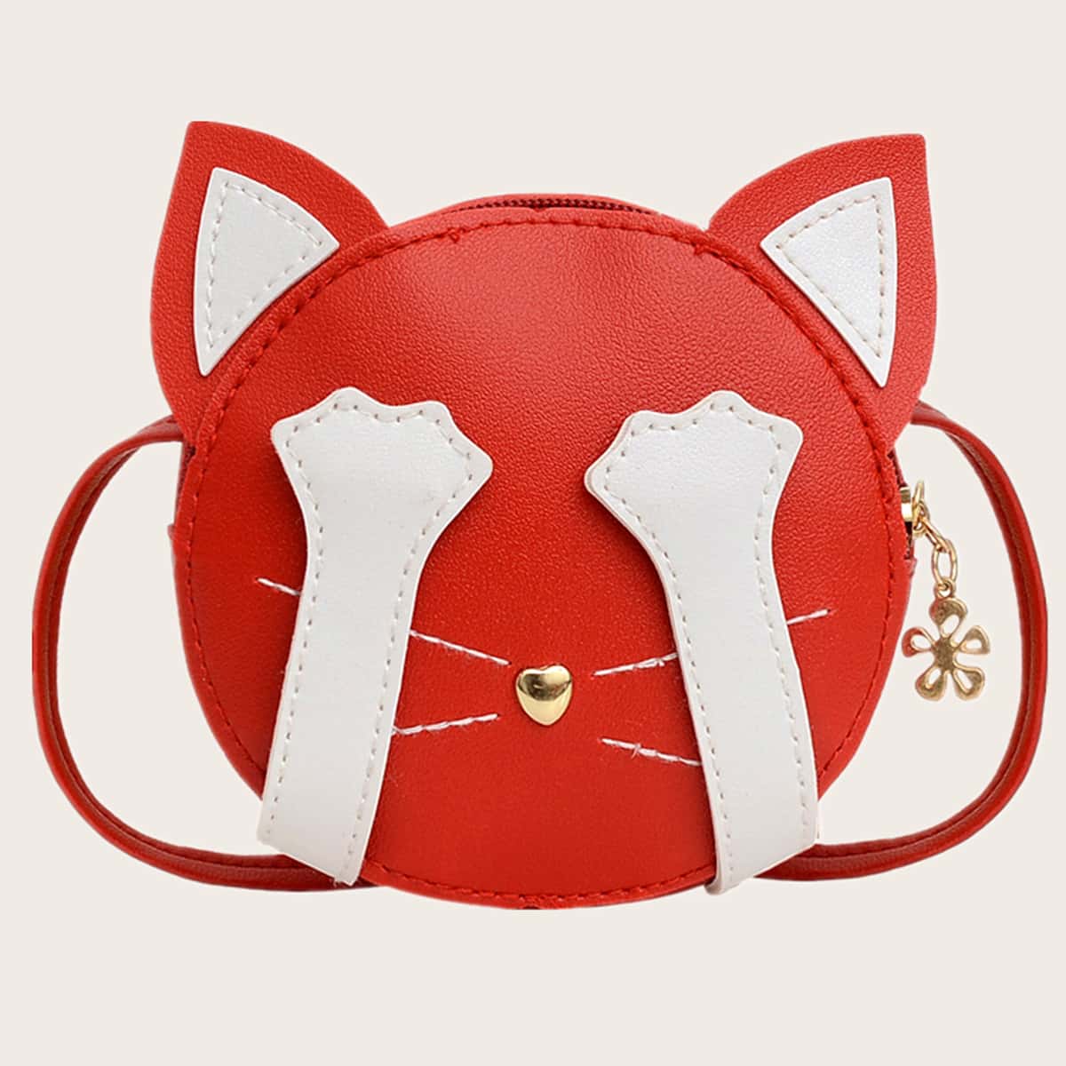 

Cartoon Cat Round Crossbody Bag, Red