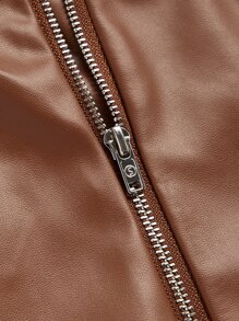 SHEIN ICON 後拉鏈前接縫不對稱下擺PU皮革抹胸上衣 - 棕色 - 查看 4