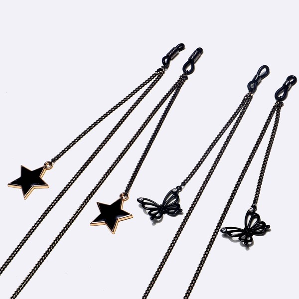 

2pcs Star & Butterfly Decor Glasses Chain, Black