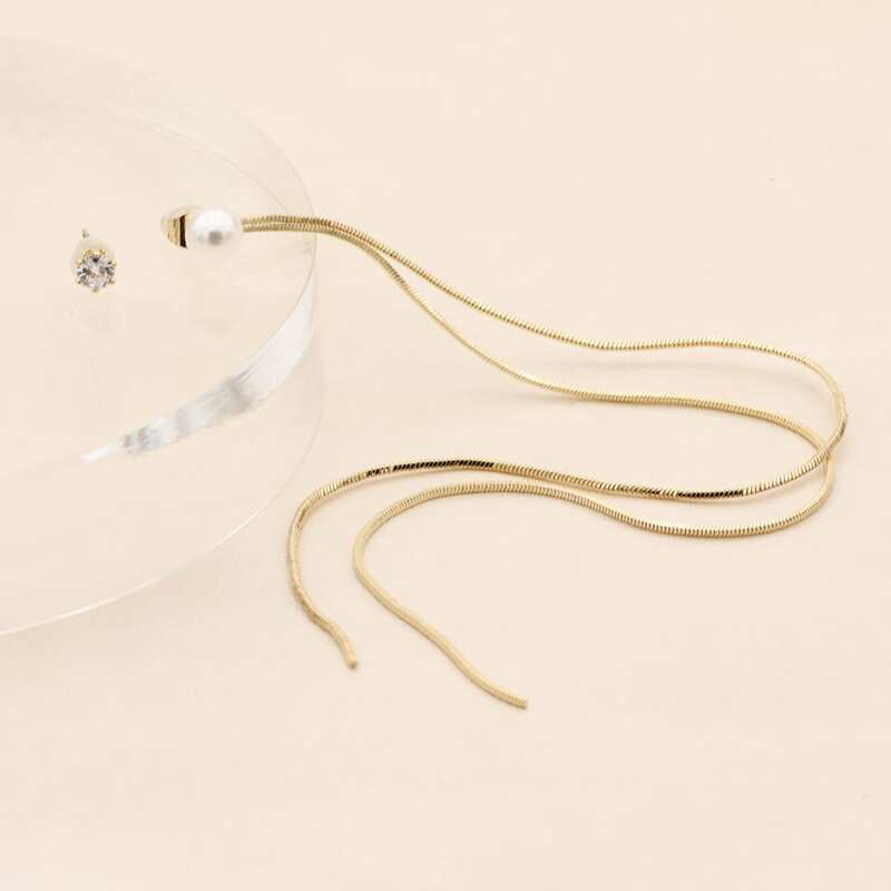 

2pcs Rhinestone & Faux Pearl Tassel Earrings, Gold