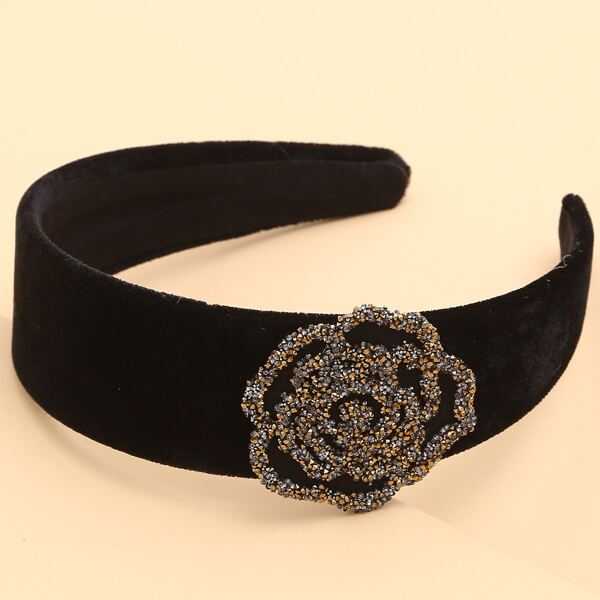 

Flower Decor Velvet Hair Hoop, Black