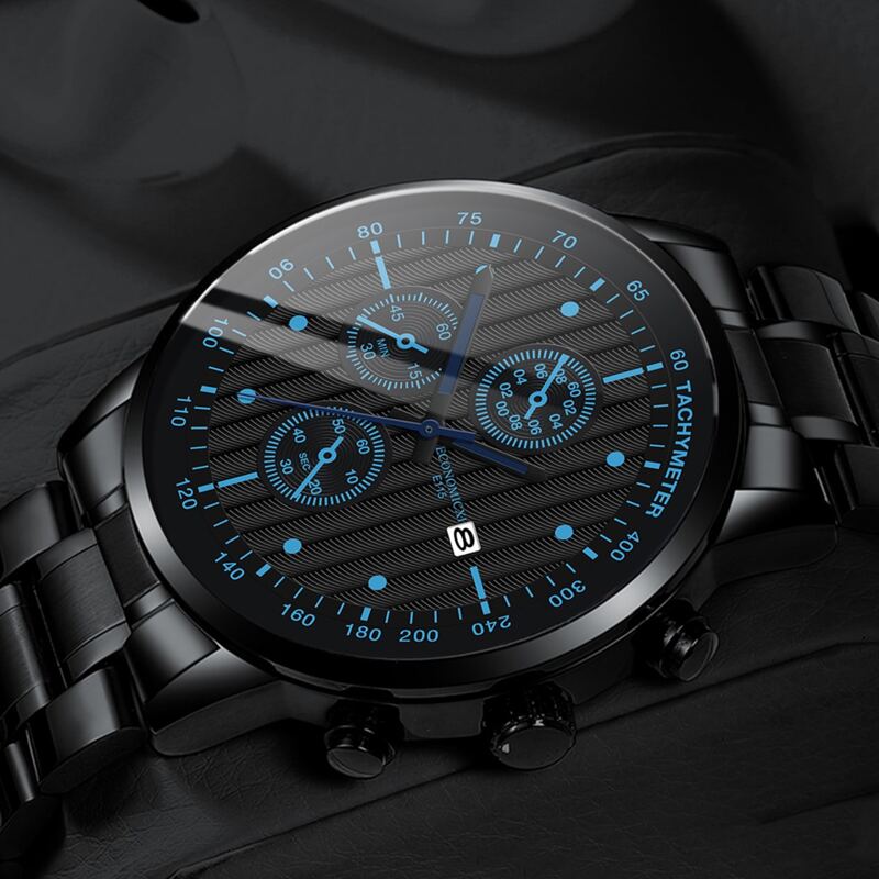 

1pc Guys Round Pointer Date Quartz Watch