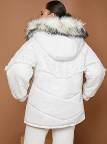 SHEIN Sequin Panel Frayed Trim Fuzzy Trim Parka Coat