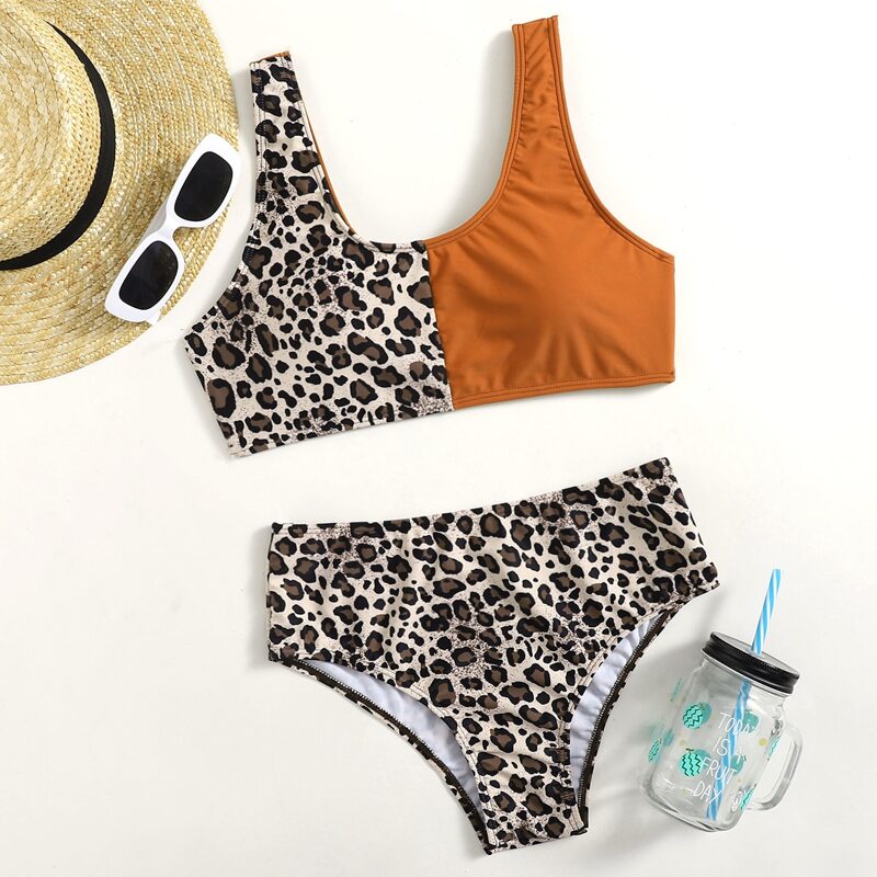 

Leopard Spliced Bikini Swimsuit, Multicolor