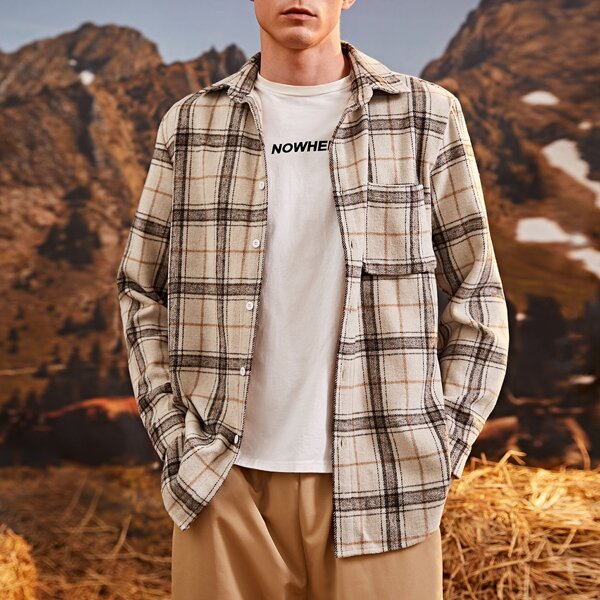 

Men Plaid Button Through Overshirt, Multicolor